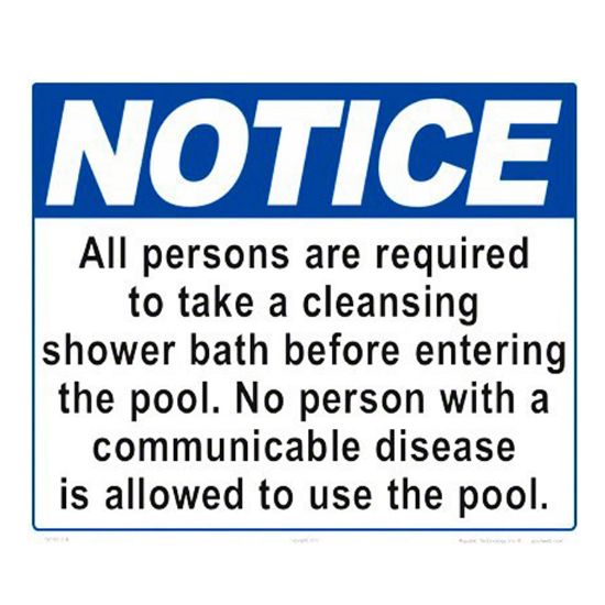 Aquatic Technology 12 X 10 Notice Shower Required Sign Heavy Duty White Aluminum - 7501WA1210E