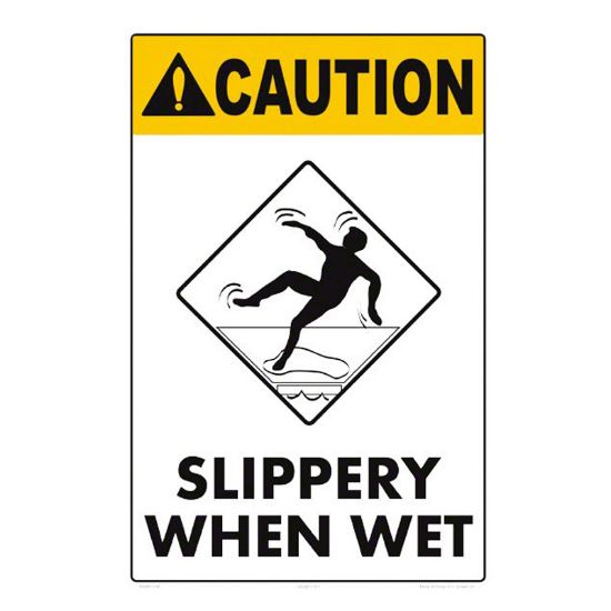 Aquatic Technology 12 X 10 Slippery When Wet Sign White Styrene Plastic - 8009WS1218E
