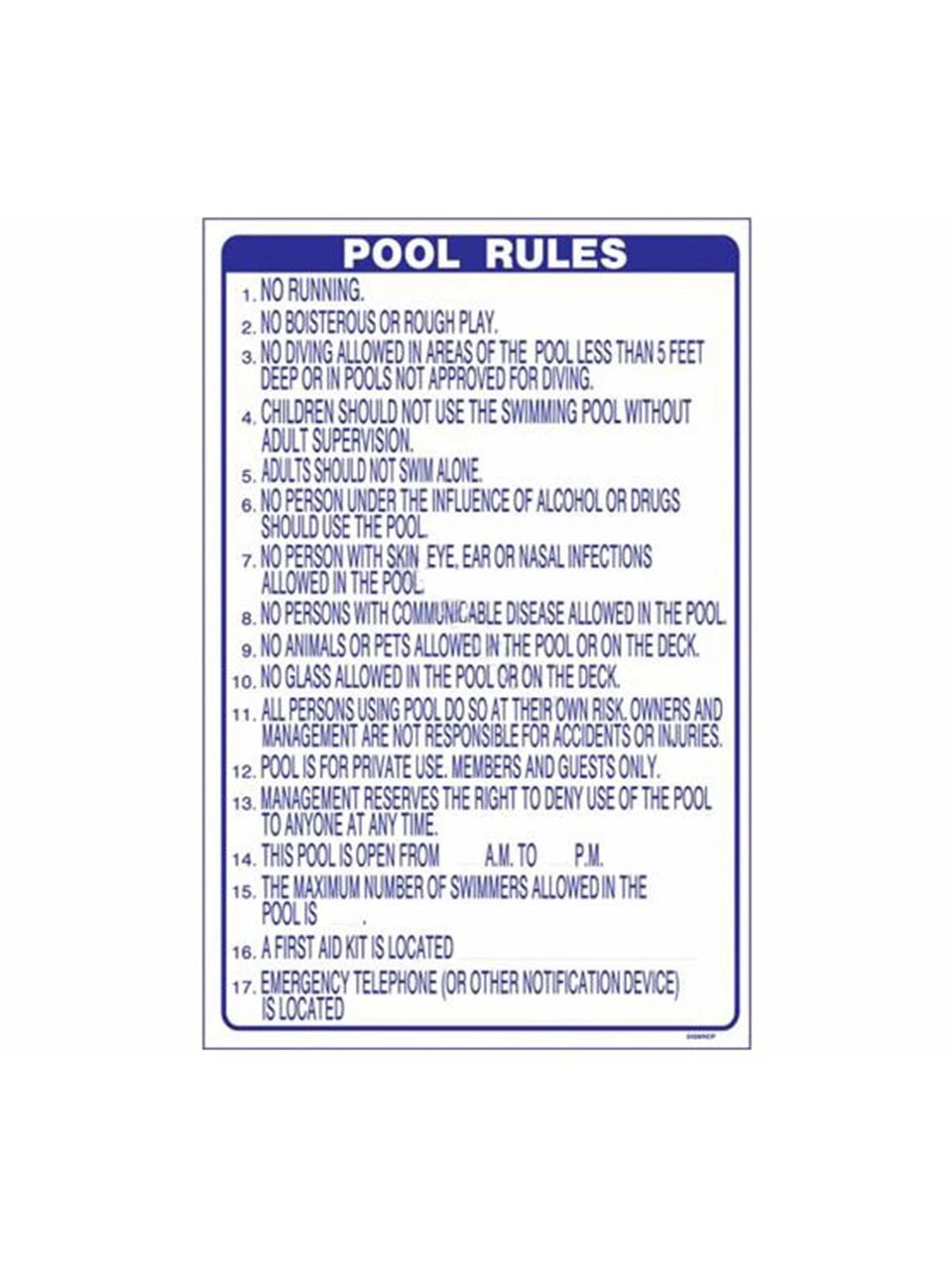 PoolStyle | 2436NCP | 24" x 36" NC Pool Rules Sign