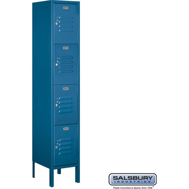 12" Wide Four Tier Standard Metal Locker - 1 Wide - 5 Feet High - 12" Deep by Salsbury Blue