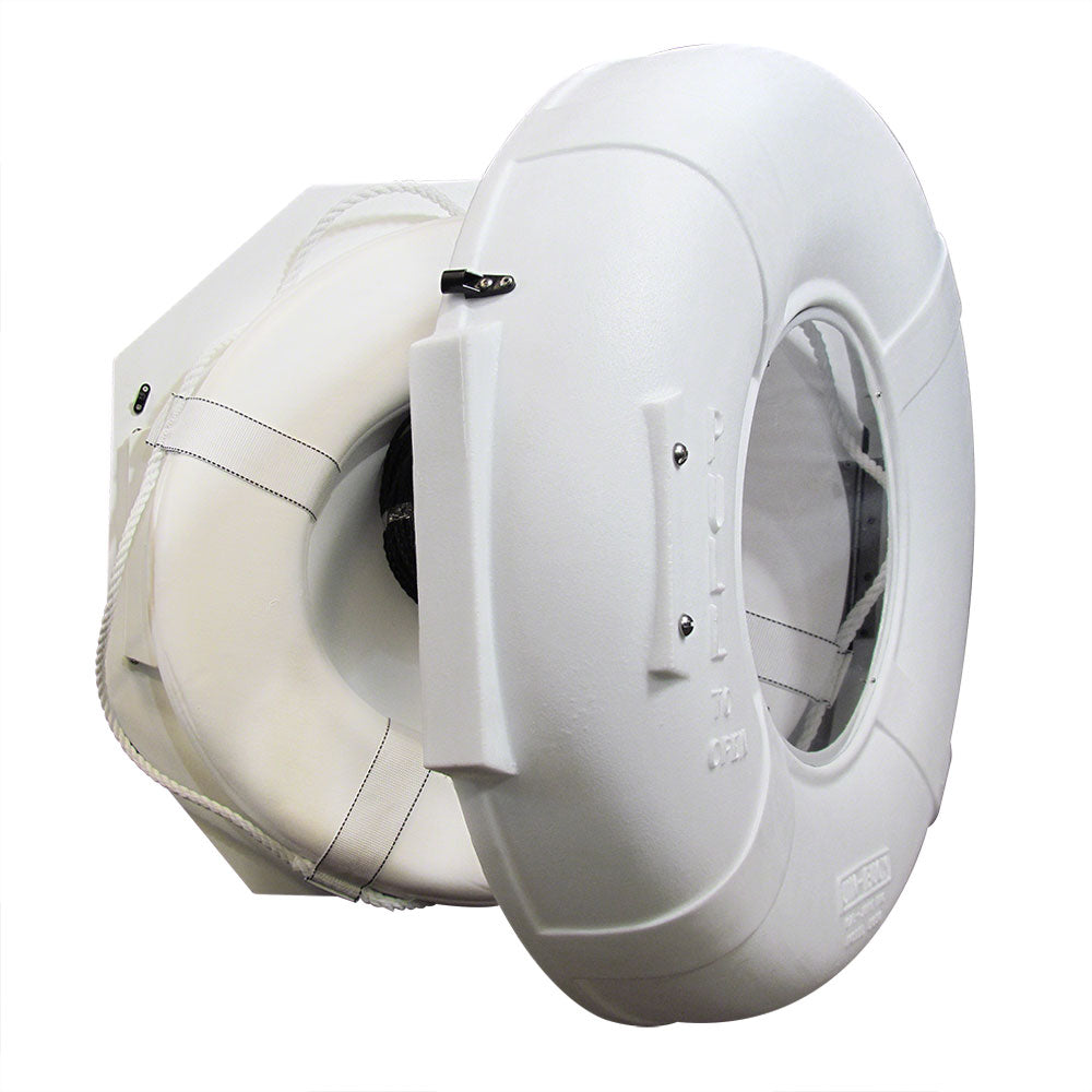 Safety Station Cabinet Equipped With 24 Inch USCG Life Ring Buoy and Throw Line - White