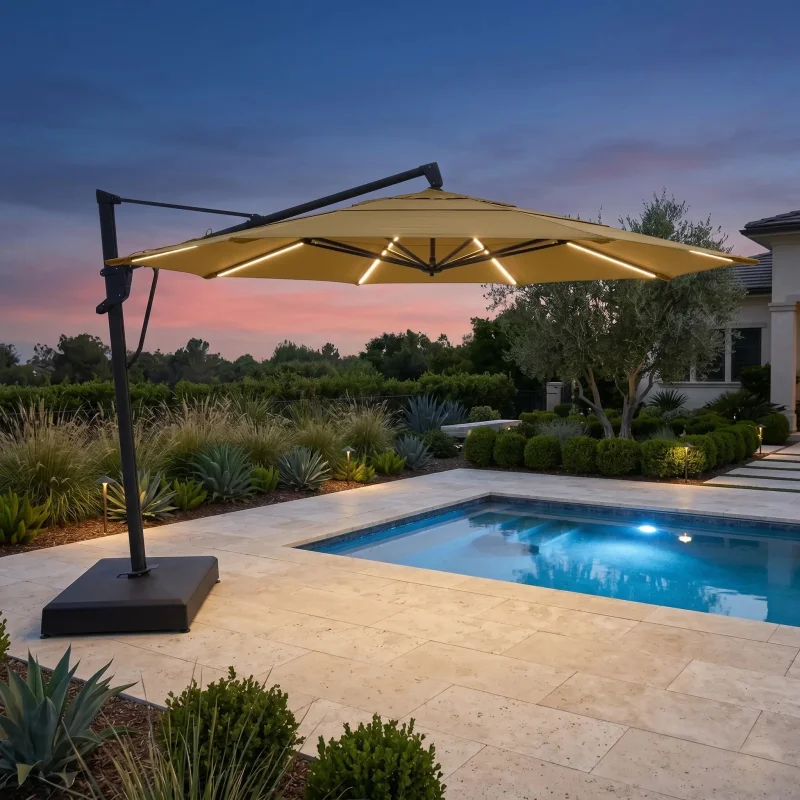 13' Designer Octagon AKZ+ Starlux Cantilever Umbrella - Heather Beige
