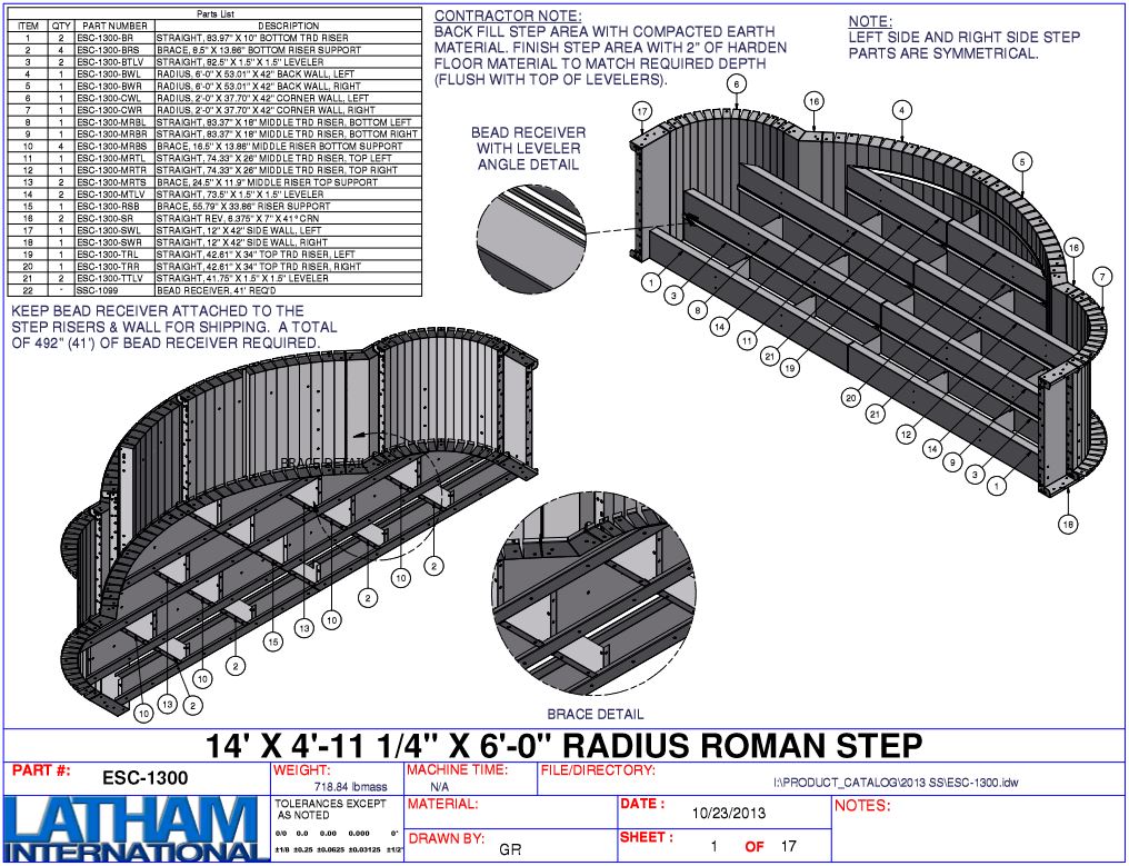 14' Wide 2' Radius Roman End (6R) Full Width Steel Step