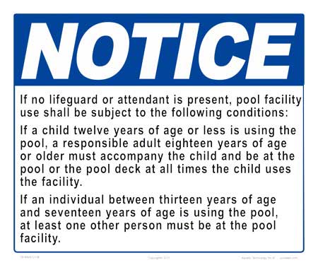 Washington Notice Lifeguard and Attendant Statement Sign - 12 x 10 Inches on Styrene Plastic