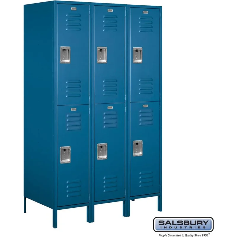18" Wide Double Tier Standard Metal Locker - 3 Wide - 6 Feet High - 21" Deep by Salsbury Blue