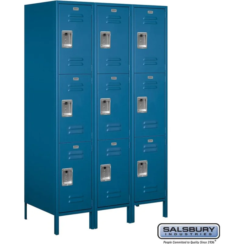 18" Wide Triple Tier Standard Metal Locker - 3 Wide - 6 Feet High - 21" Deep by Salsbury Blue