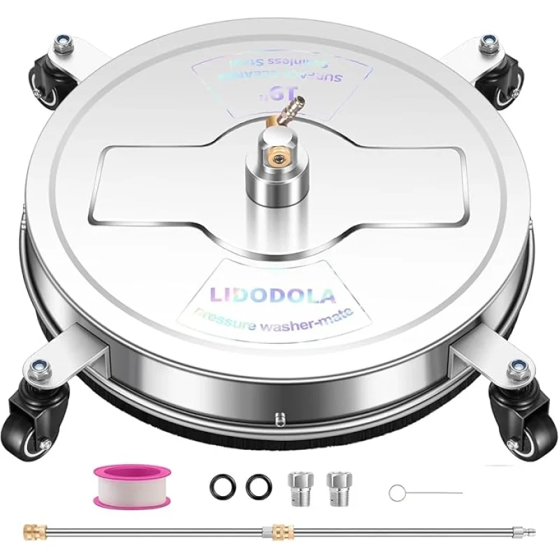 19" Pressure Washer Surface Cleaner with 4 Wheels - Stainless Steel Surface Cleaner for Pressure Washer Attachment for Concrete, Patio, Sidewalk, Deck, Driveways and Daily Washing - PWS 19