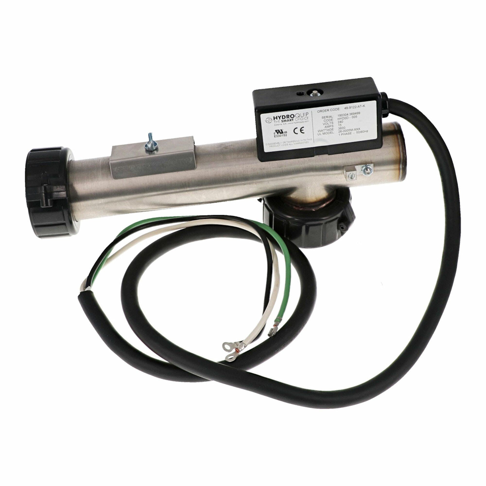 Heater Assembly, Flo-Thru, Arctic Spas "L Style", Titanium, 3.6kW, 12.7" long with Cord : 48-9122-AT-K