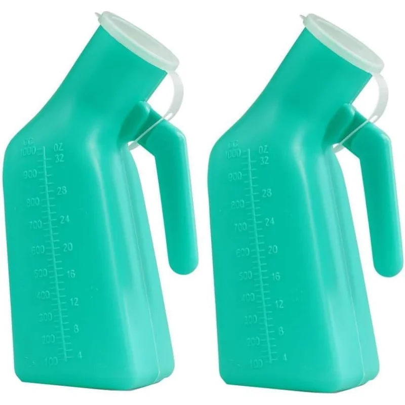 2 Pack Male Urinal Urine Bottle for Men,Thick Portable Pee Bottle with Lid for Travel,Hospitals,Emergency,and Camping