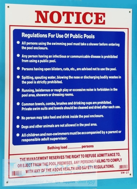 Public Pool Regulation Sign (18″ W x 24″ H)