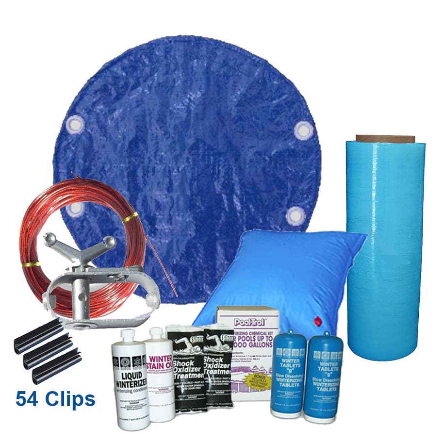24' Round Winter Covers-Solid, 10 Year Warranty, 5 mil-Winter Cover with Wrap and Pillow