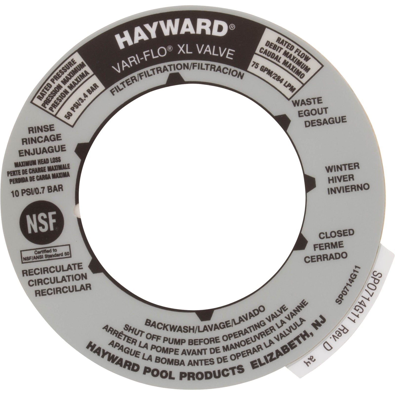 Decal, Hayward Vari-Flo XL Valve, 6 Position