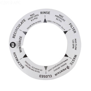Pentair Label For 2" NPT Top and Side Mount MultiPort Valve Model 261152, 273208