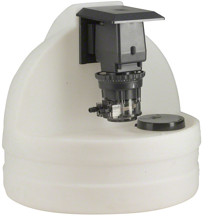 7.5 Gallon White Chemical Tank With 45MP1 Model Fixed Pump - 25 PSI 3 GPD 120 Volt - 3/8 Inch Standard Tubing