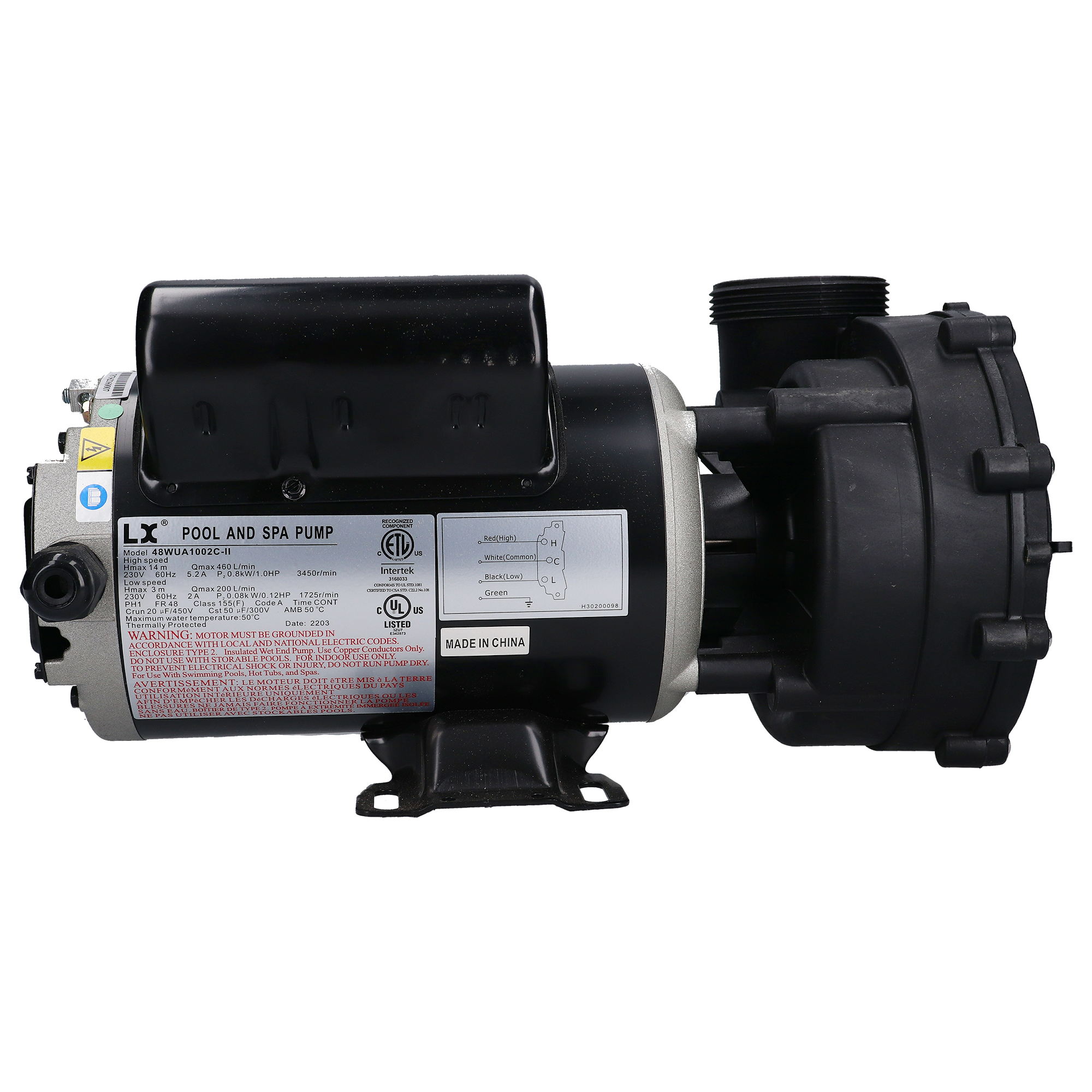 LX 48WUA1002C-II Spa Pump – 1.0 HP 2-Speed 230V