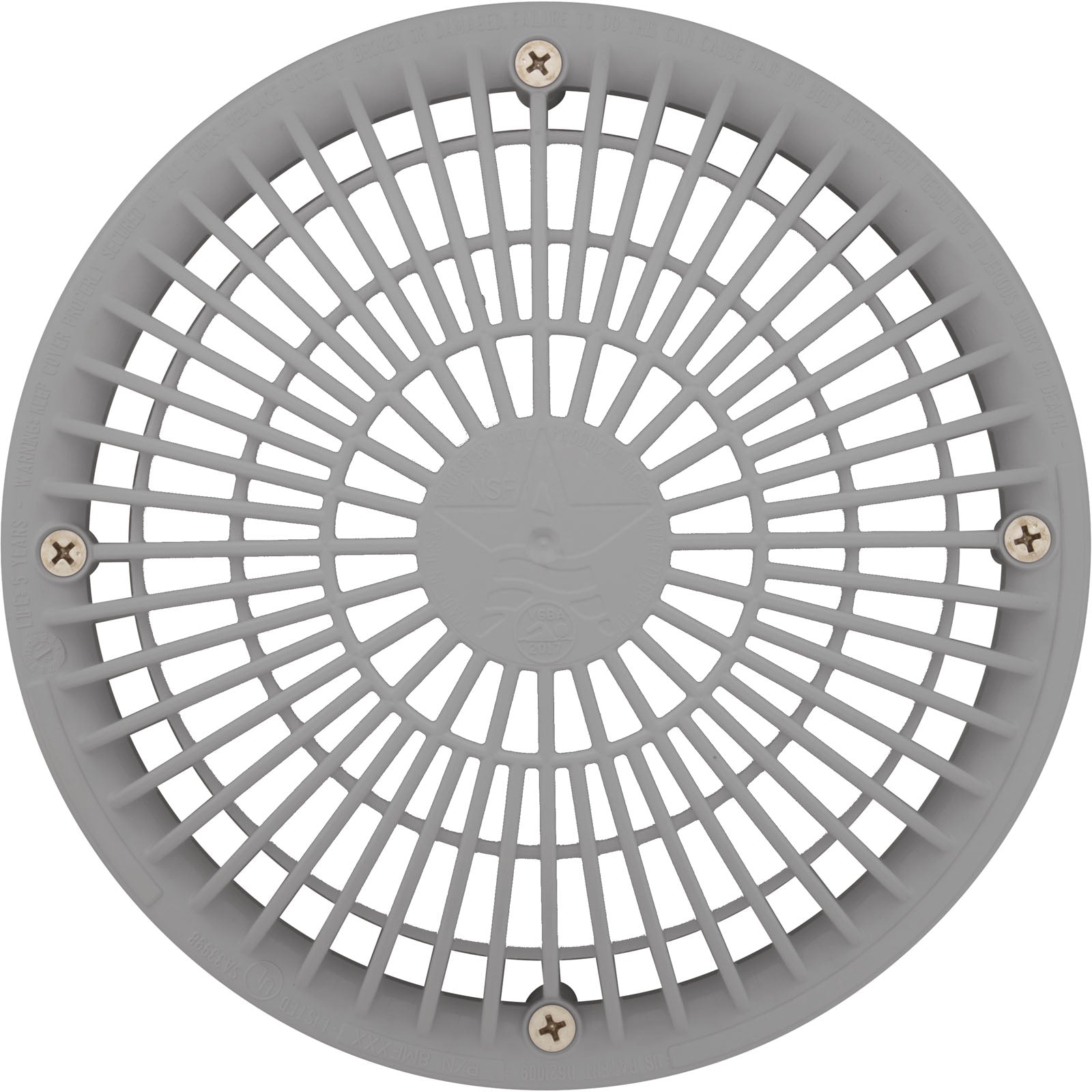 Main Drain Cover, Aquastar MoFlow, 8" Round, w/Fr, Lt Gry