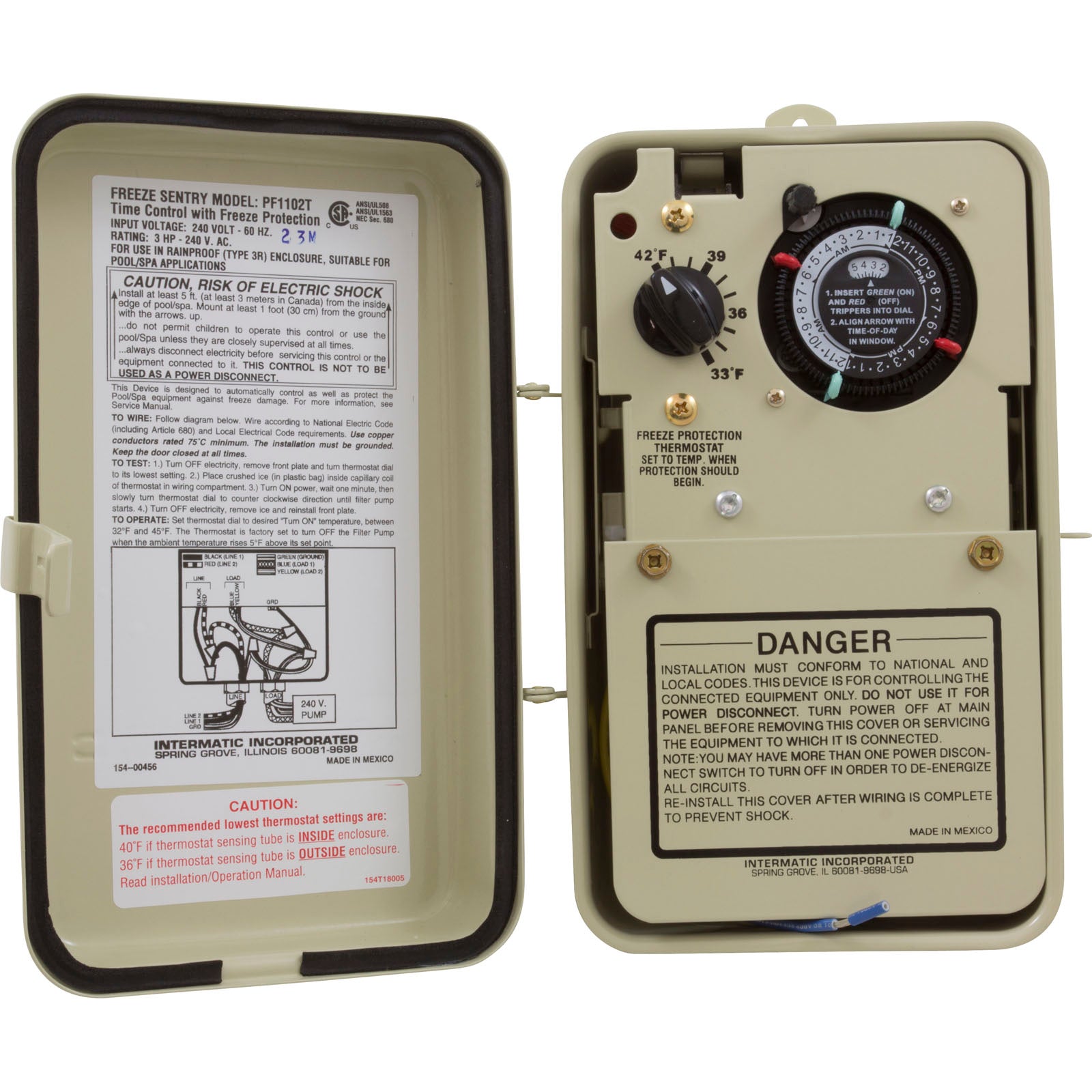 Timer, Intermatic PF1102T,230v,w/Freeze Protection,Enclosed