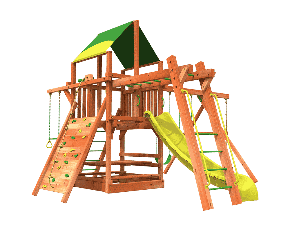 Woodplay Playhouse 5' Combo 3 Swing Set