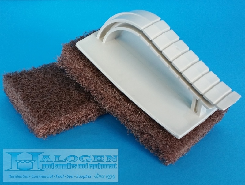 Hand Held Scrubber with 2 Brown Heavy Duty Pads