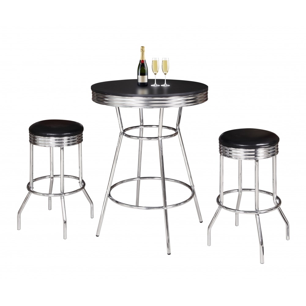 Remington Chrome And Black 3 Piece Pub Table Set