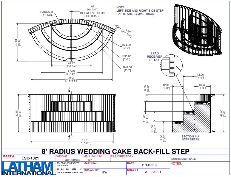 8' Steel Wedding Cake Corner Step 42" (7'-5 5/8" wide)