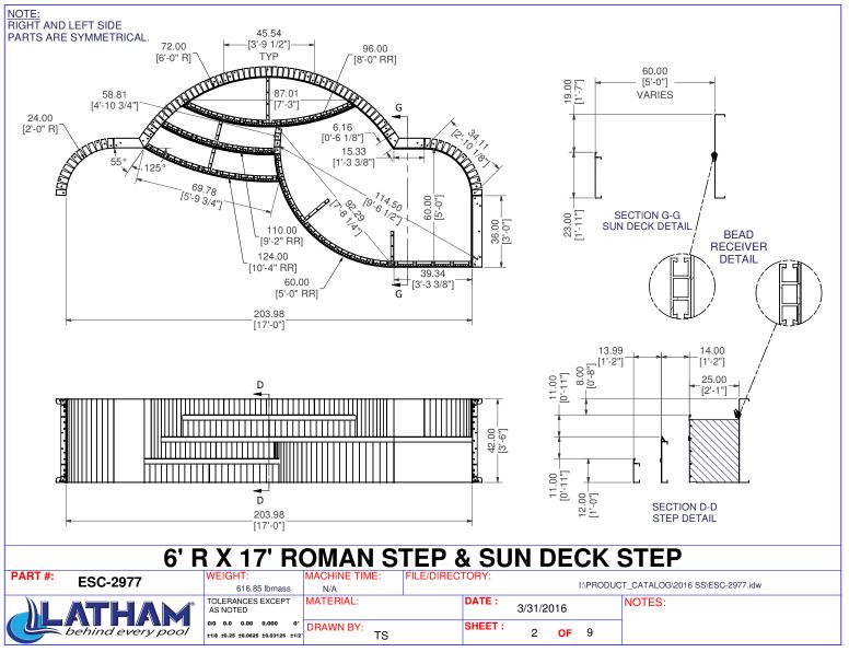 17' Wide Roman End Steel Step w/ Sunledge 2R