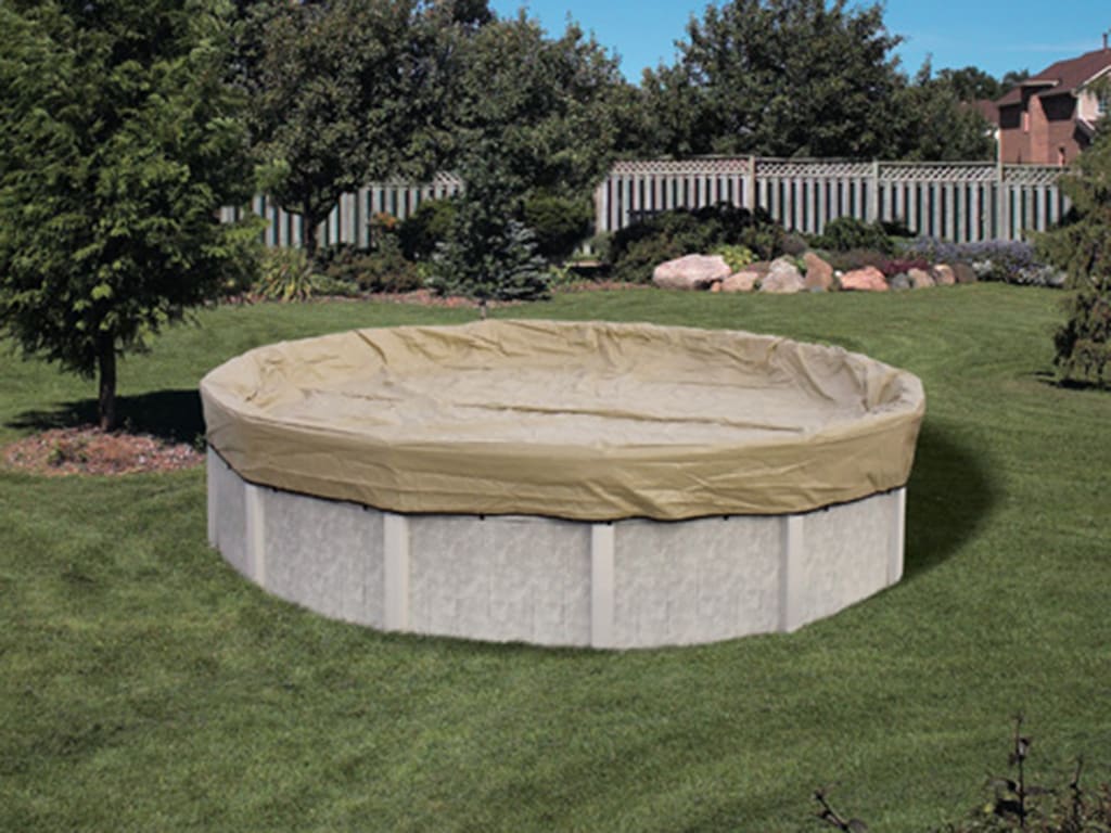 HPI Armor Kote 18' Round Above Ground Winter Pool Cover, 4' Overlap, Tan/Blue | AK18R4