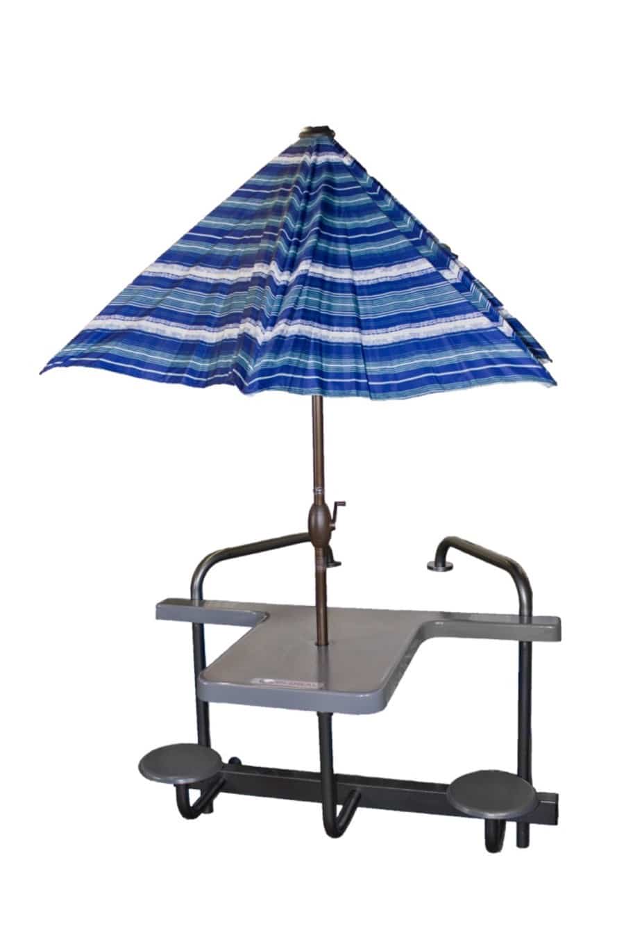 2 Seat High Top Table w/ Matching Umbrella - Silver Vein Frame, Gray Granite Top