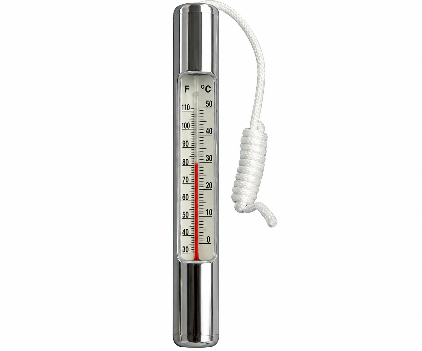 PoolStyle | K088CBX24 | 7" Deluxe Chrome-Plated Thermometer with Cord