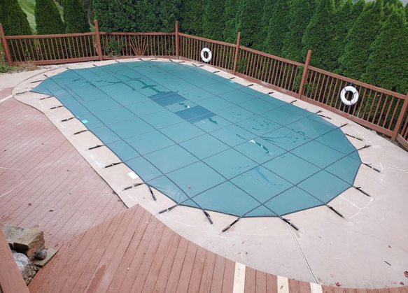 Loop-Loc 14x28 Green Solid Safety Cover w/ Mesh Drain Panels, Rectangle