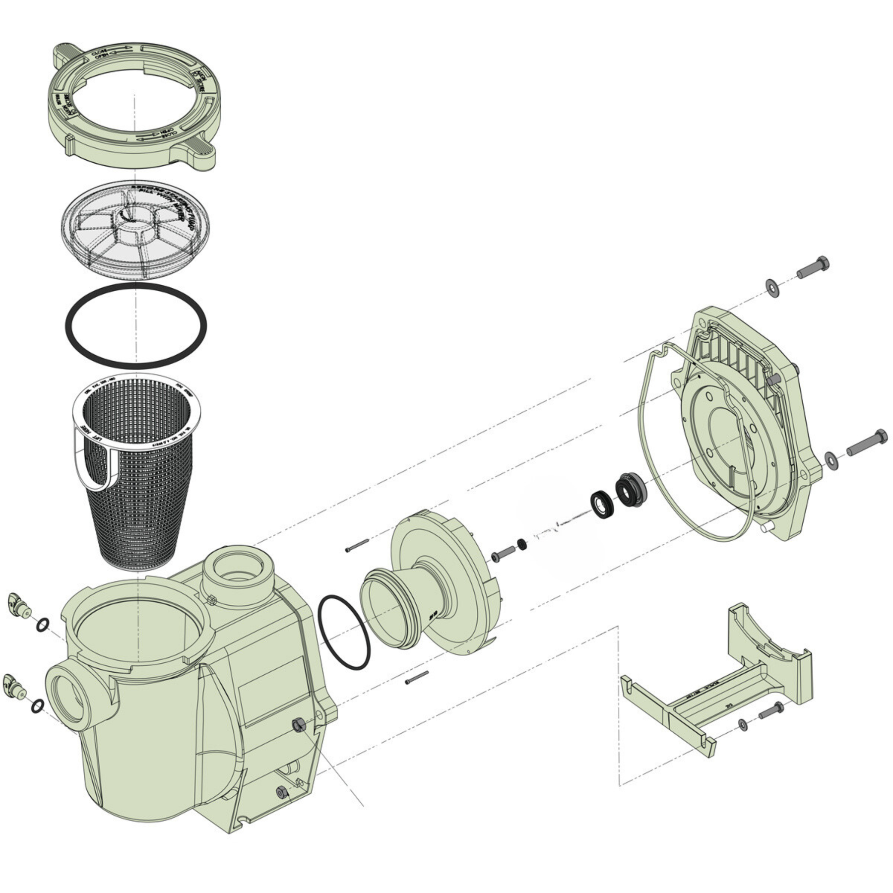 Swimables | SW-21-149 | WhisperFlo Style Pump Wet End (0.5 HP – 2 HP) with Hi‑Temp Unions – Complete Replacement Kit