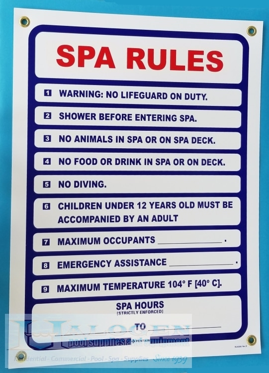 Spa Rules Sign (18″ W x 24″ H)