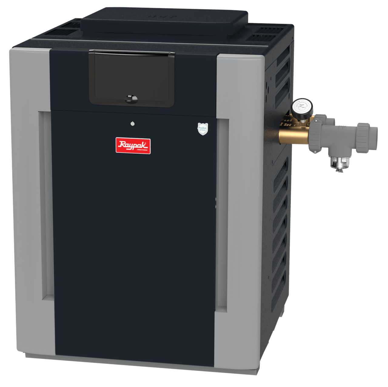 Raypak B-R406A-Ep-X #57 Digital ASME Propane Gas Heater, 399K BTU, Cupro-Nickel Exchanger, 268 Lbs, 2” Bronze Headers, Protek Shield Module 017414