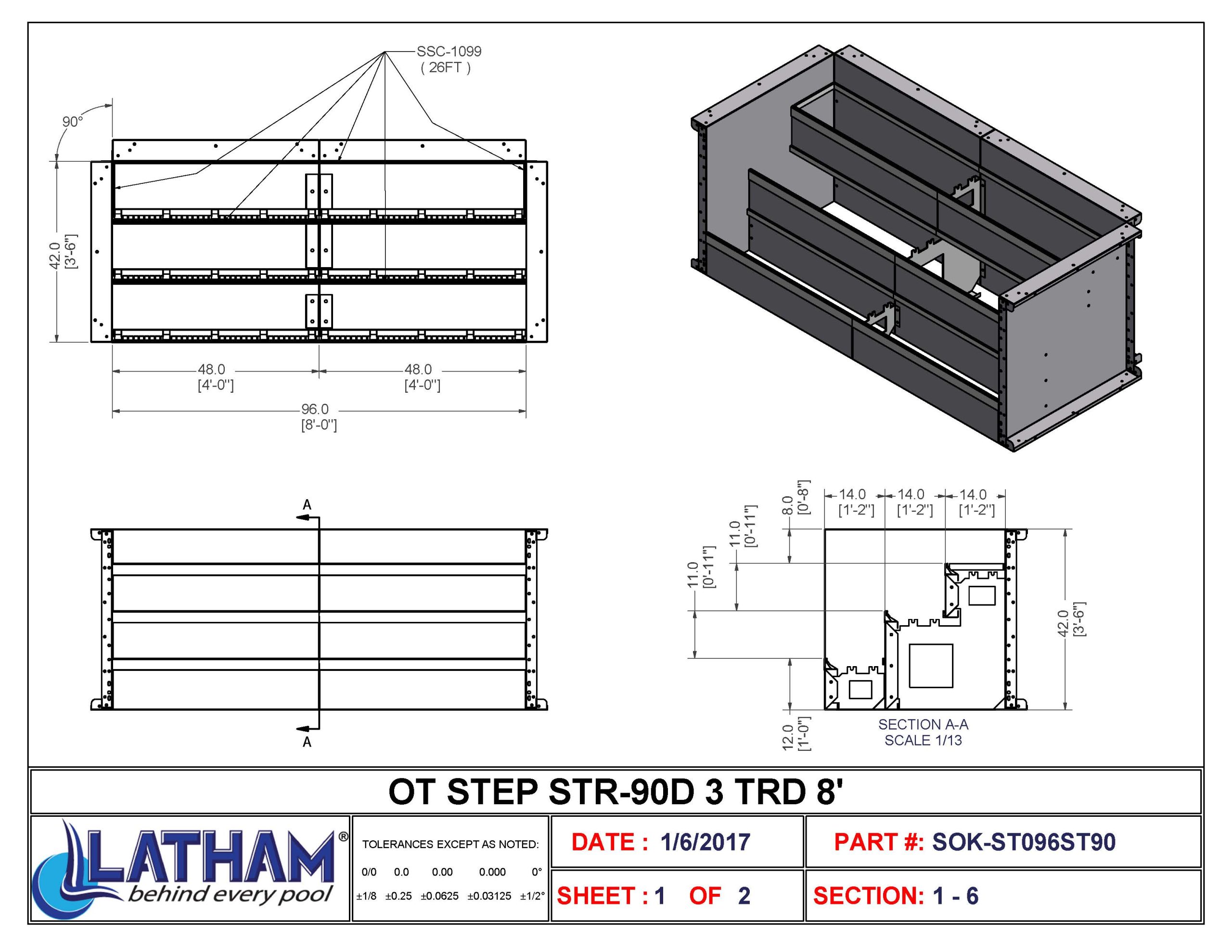 8' Straight 3-Tread Steel Step with Two Transition Panels