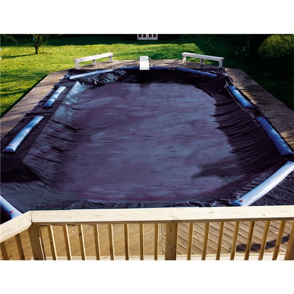 Swimline Deluxe 12' x 24' Rectangle In Ground Winter Pool Cover, 5' Overlap, Blue/Black, 8 Year Warranty | CO81729R