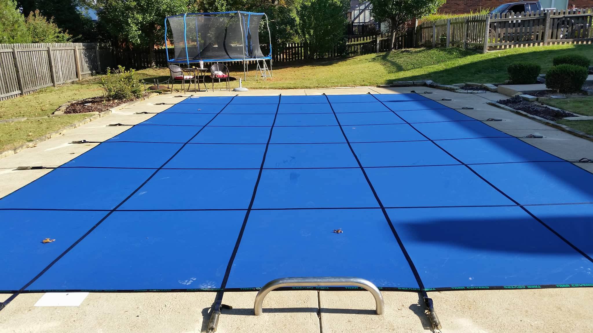 Tara Premium 18' x 36' 6R/2R Rectangle Solid Safety Cover w/3x6 CES & Cover Pump, Bl