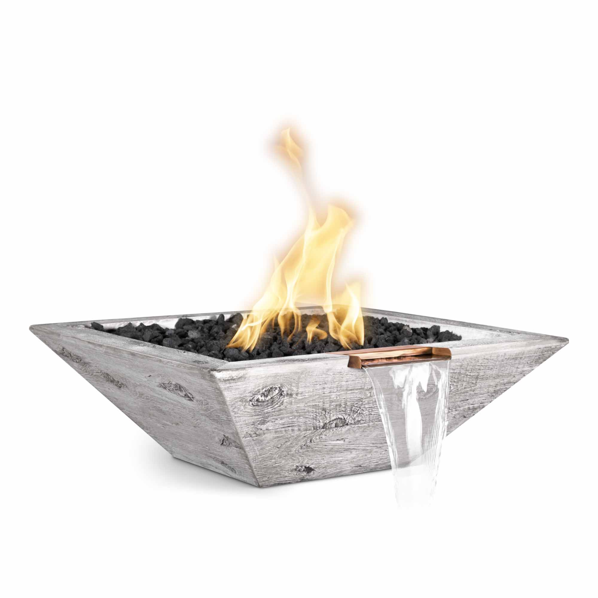 The Outdoor Plus Maya Fire & Water Bowl, 24", Square, GFRC Wood Grain | OPT-24SWGFWWS