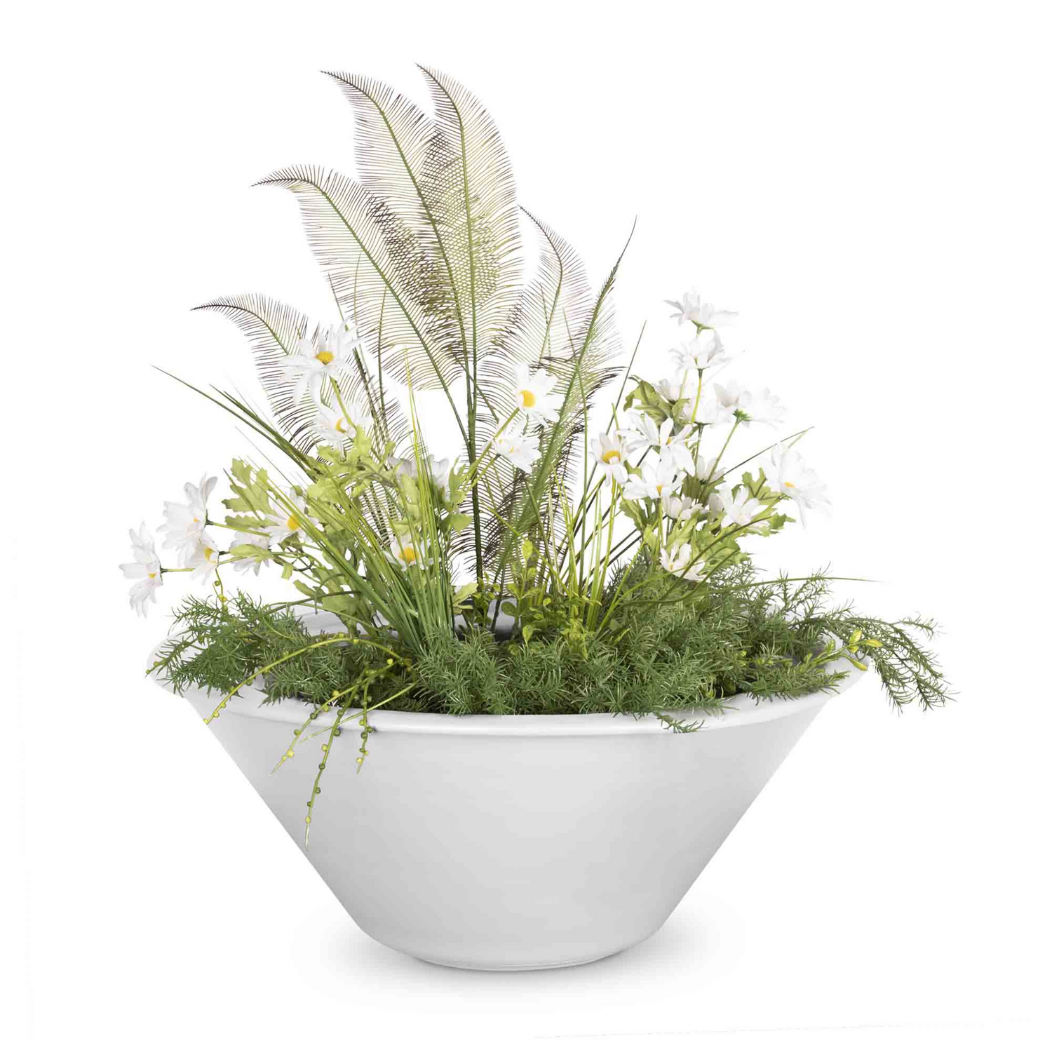 The Outdoor Plus Cazo Planter & Water Bowl, 24", Round, Wood Grain GFRC Concrete, Ebony | OPT-24RWGPW-EBN