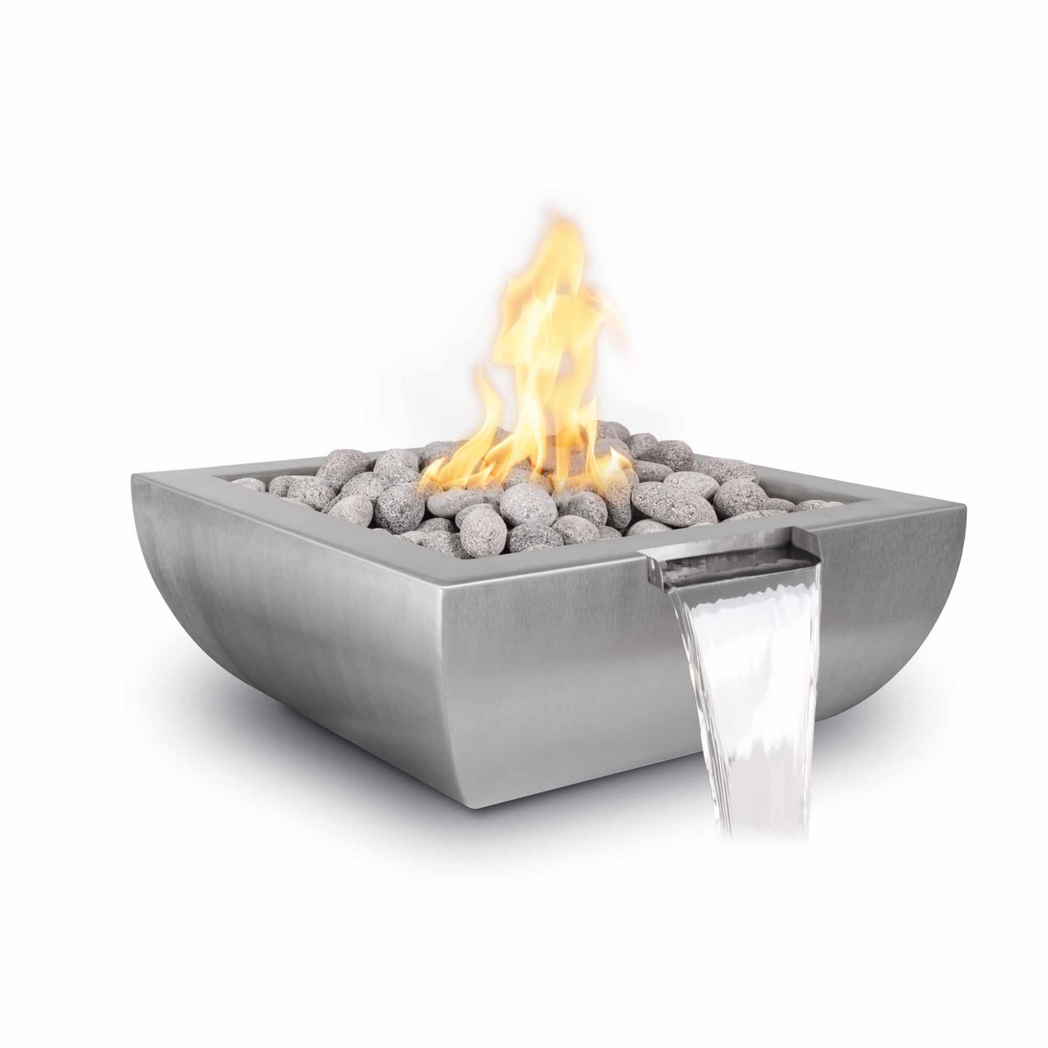 The Outdoor Plus Avalon Fire & Water Bowl, 24", Square, Stainless Steel | OPT-24AVSSFW