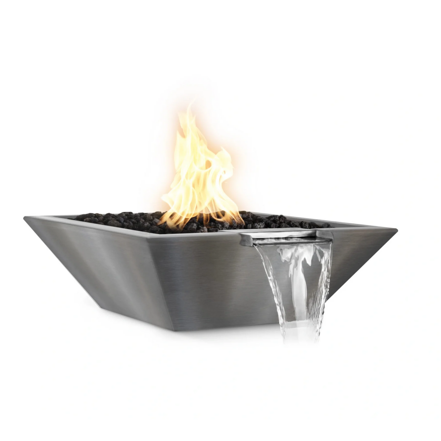 The Outdoor Plus Maya Fire & Water Bowl, 24", Square, Stainless Steel | OPT-24SQSSFW