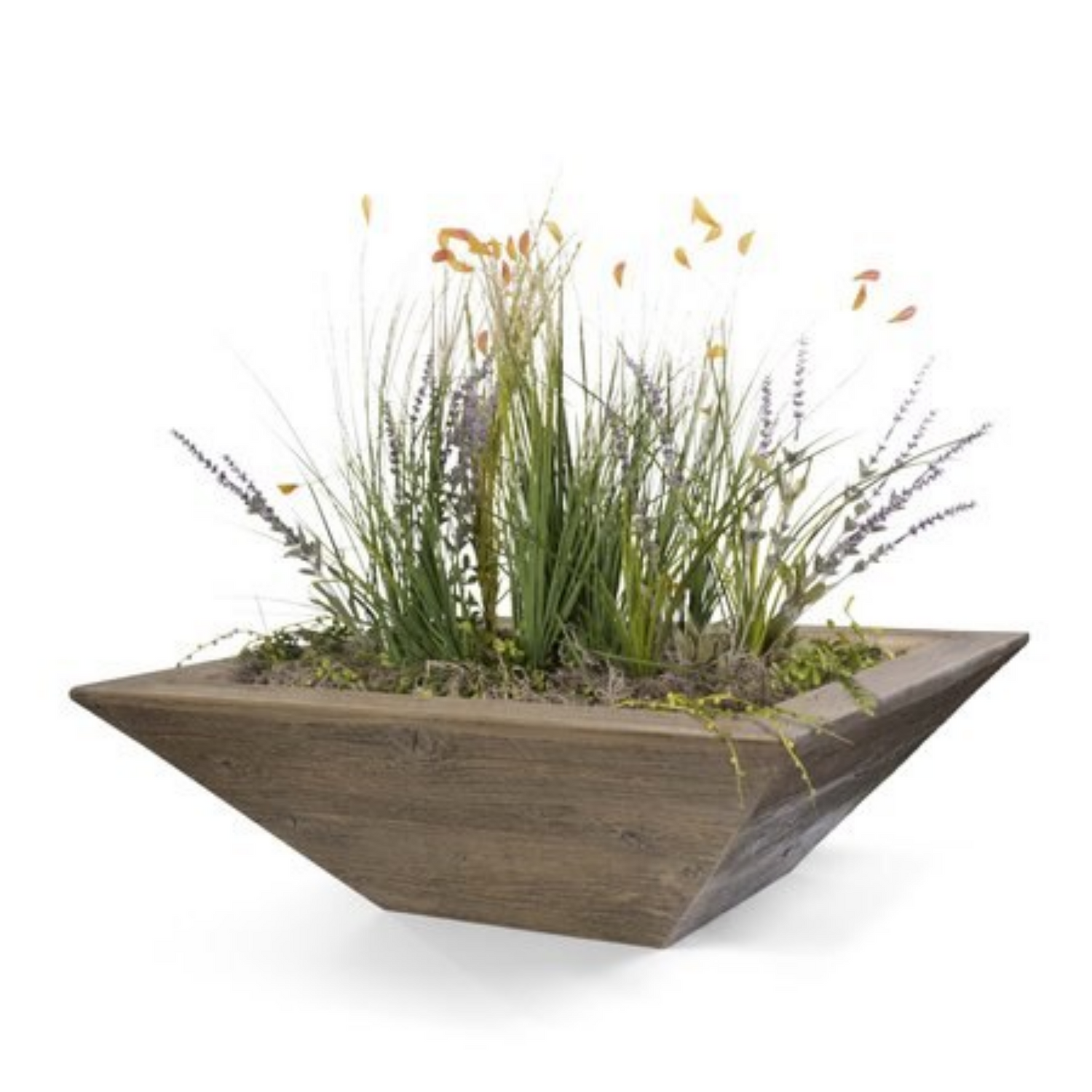 The Outdoor Plus Maya Planter Bowl, 24", Square, GFRC Wood Grain, Ebony | OPT-24SWGPO-EBN