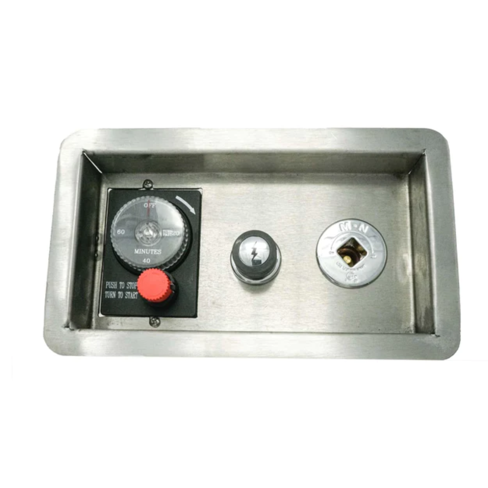 The Outdoor Plus Gas Timer with Push Button, E-Stop & Key Valve, Recessed Panel | OPT-GTESTOPTMPBKVRP