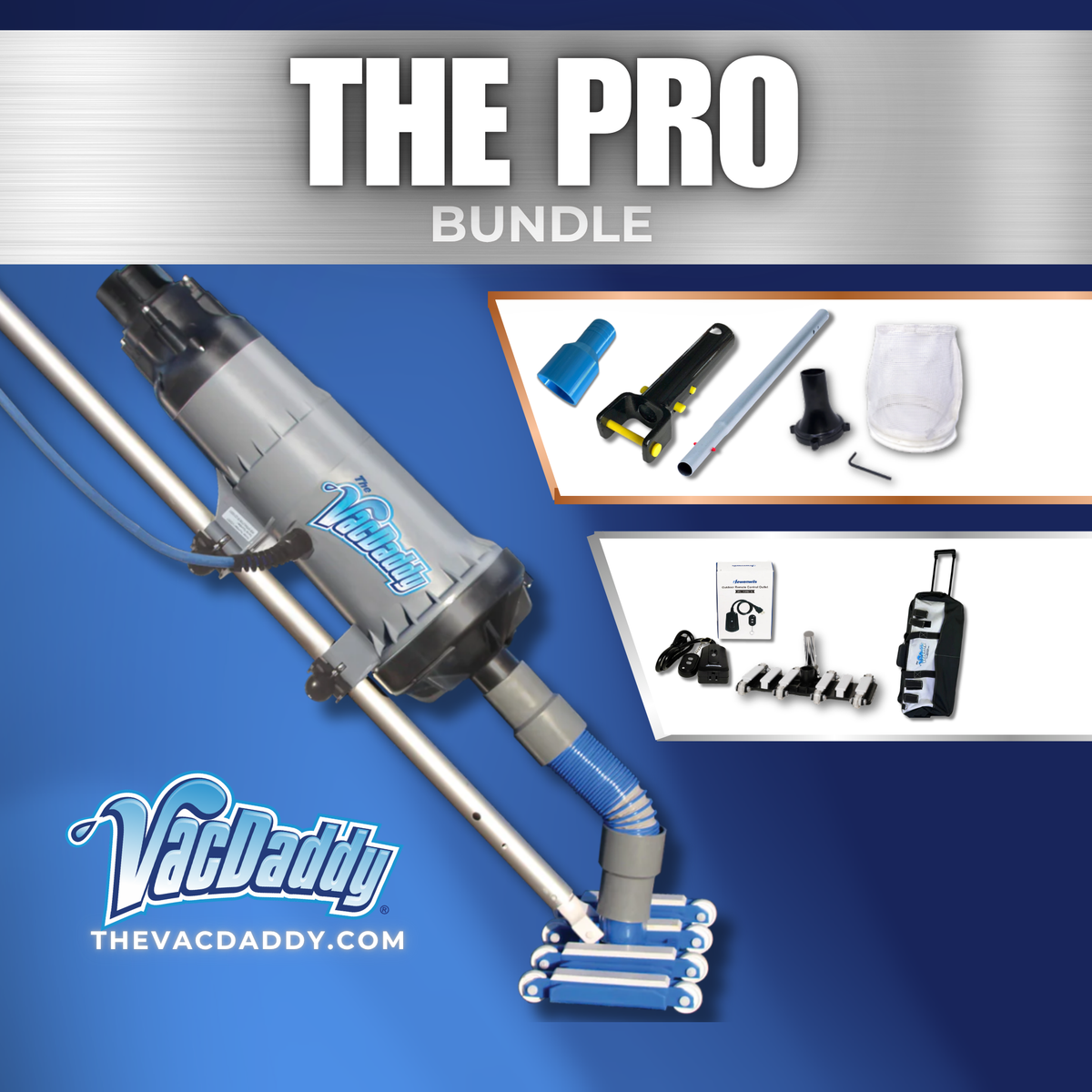 VacDaddy 2.0 Pro Bundle with V2W Kit | Portable Pool Vacuum & Vacuum-to-Waste System