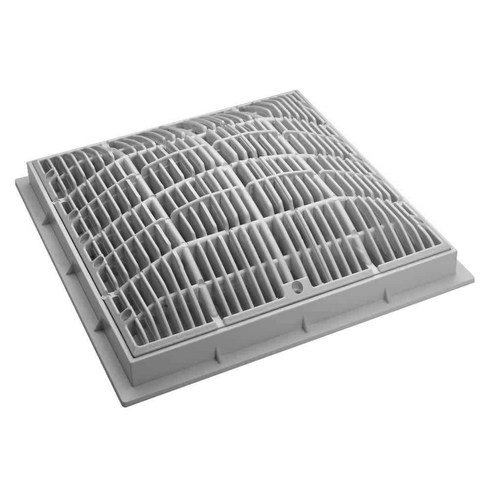 Waterway Plastics Main Drain Grate with Frame, 12" x 12" Square, Gray | 640-4727 V