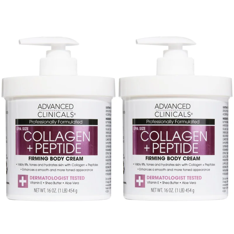 Advanced Clinicals Collagen Peptides Body Lotion & Face Moisturizer | Peptide Infused Collagen Lotion For Women & Men Helps Improve Look Of Crepe Skin, Wrinkles, & Uneven Dry Skin Texture, 2-Pack