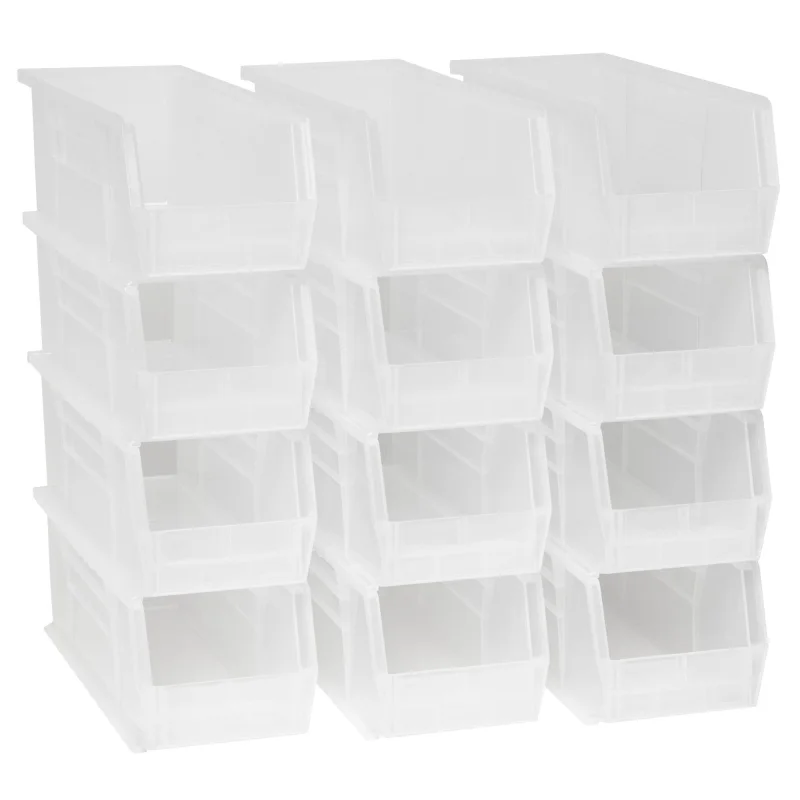 Akro-Mils 12 Pack AkroBins Plastic Storage Bins, Space-Saving Organizers, Clear