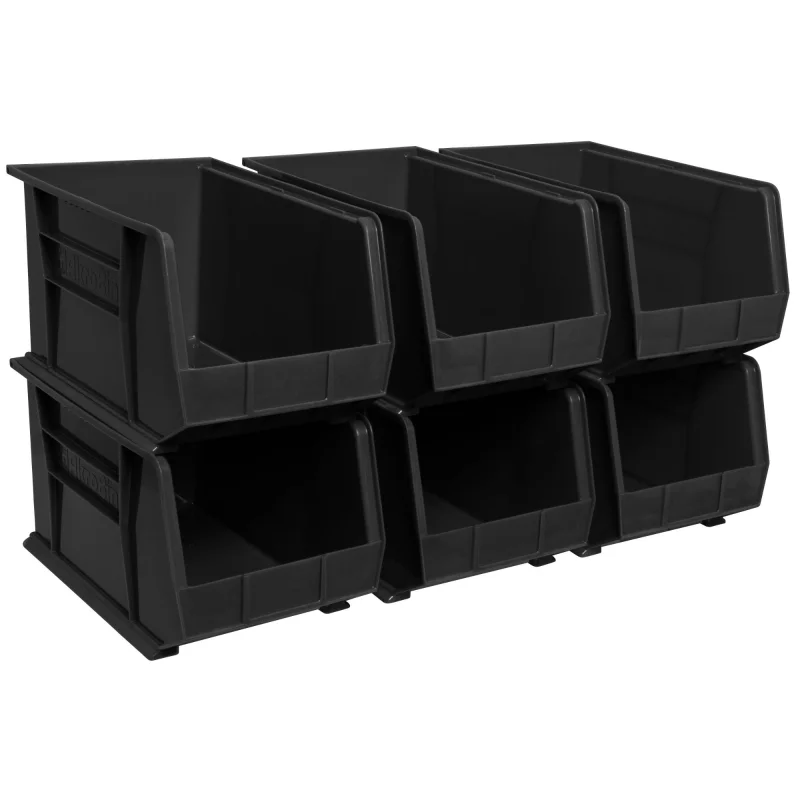 Akro-Mils 6 Pack AkroBins Plastic Storage Bins, Space-Saving Organizers, Black