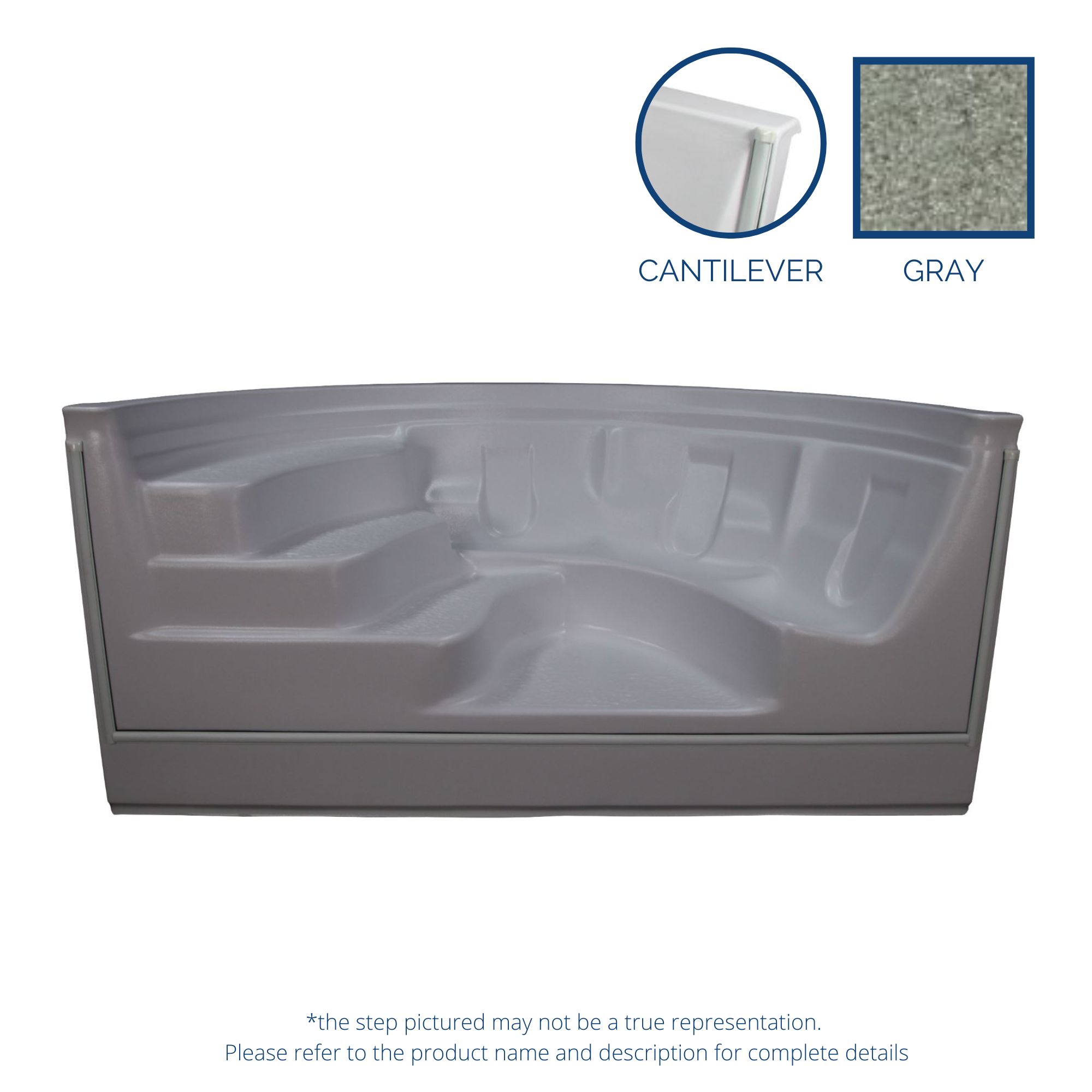 ALPS 8' Roman Swim Out Lounger Cantilever- Grey Granite (No Jets)