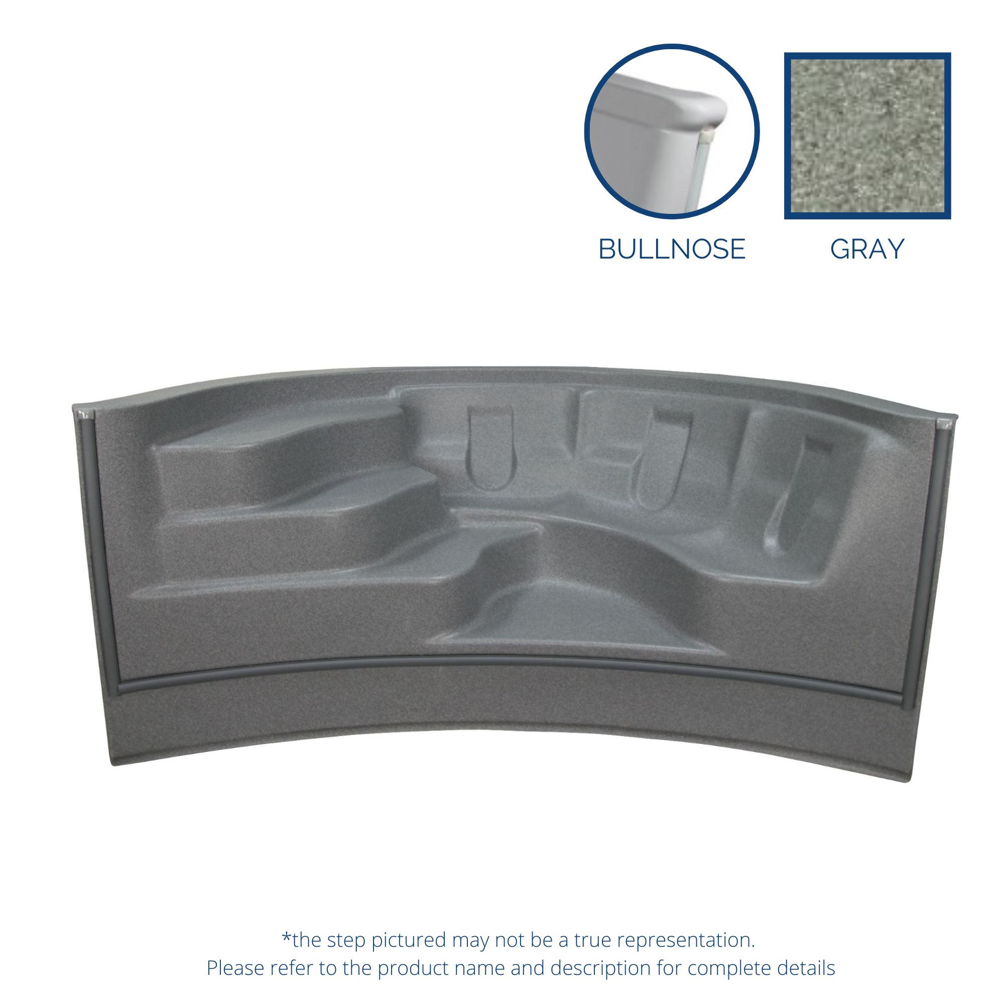 8' Roman Radius Gray Step Lounger Bullnose Alps (No Jets)