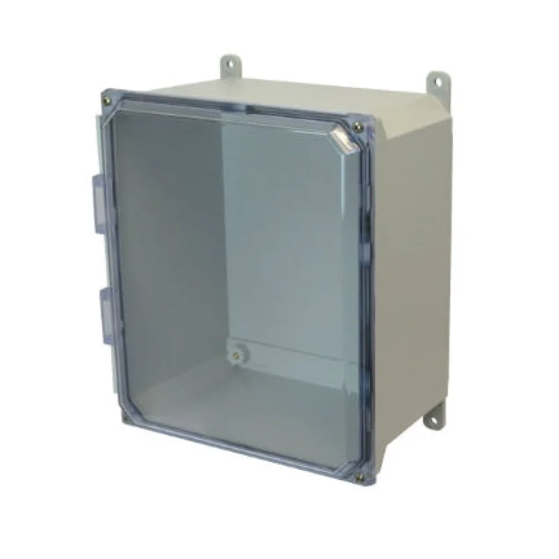 AMU1648CC 16x14x8 NEMA 4X Fiberglass Enclosure w/ Clear Lift-Off Screw Cover Foot Mount